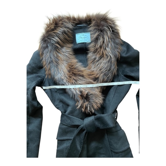 Prada Black Wool Wrap Coat with Fox Collar Size 46 (US Size 10) - Picture 5 of 16